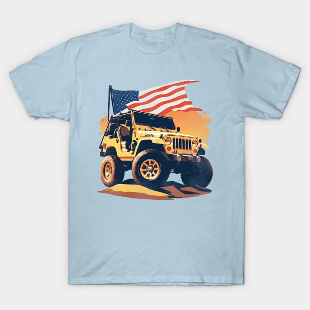 Vintage Summer 4th of July Jeep Beach Sunset car T-Shirt by 8 Fists of Tees